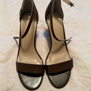 Open toe brown wedge heel sandals - Size 11